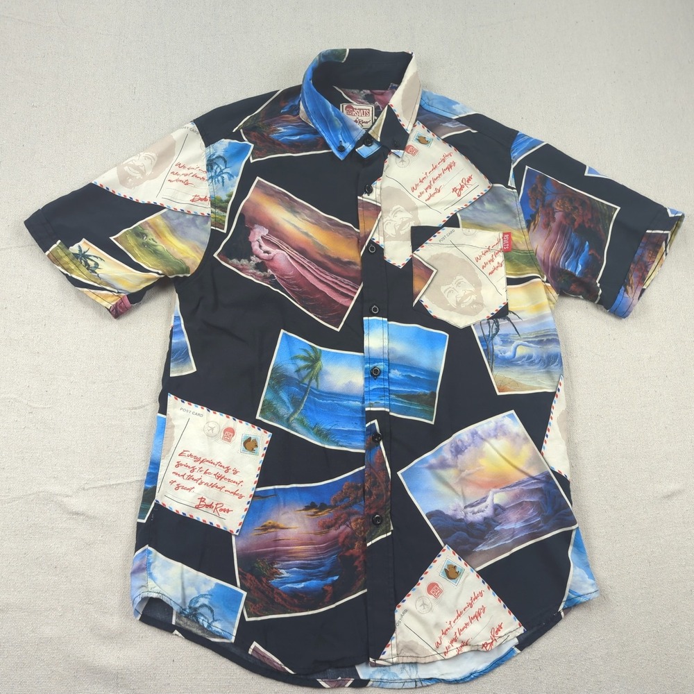 Rsvlts Bob Ross Shirt Mens Medium Post Cards Rayon